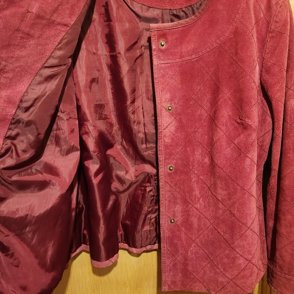 Chicos Leather Womens Jacket size 2 Large Wine Red 2 Pocket - Picture 4 of 8